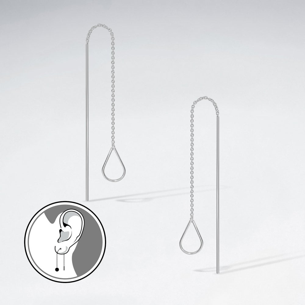 Sterling Silver Openwork Teardrop Threader Earrings
