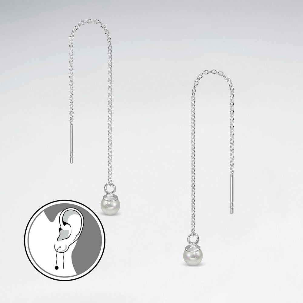 Sterling Silver Chain Dangle Pearl Earrings