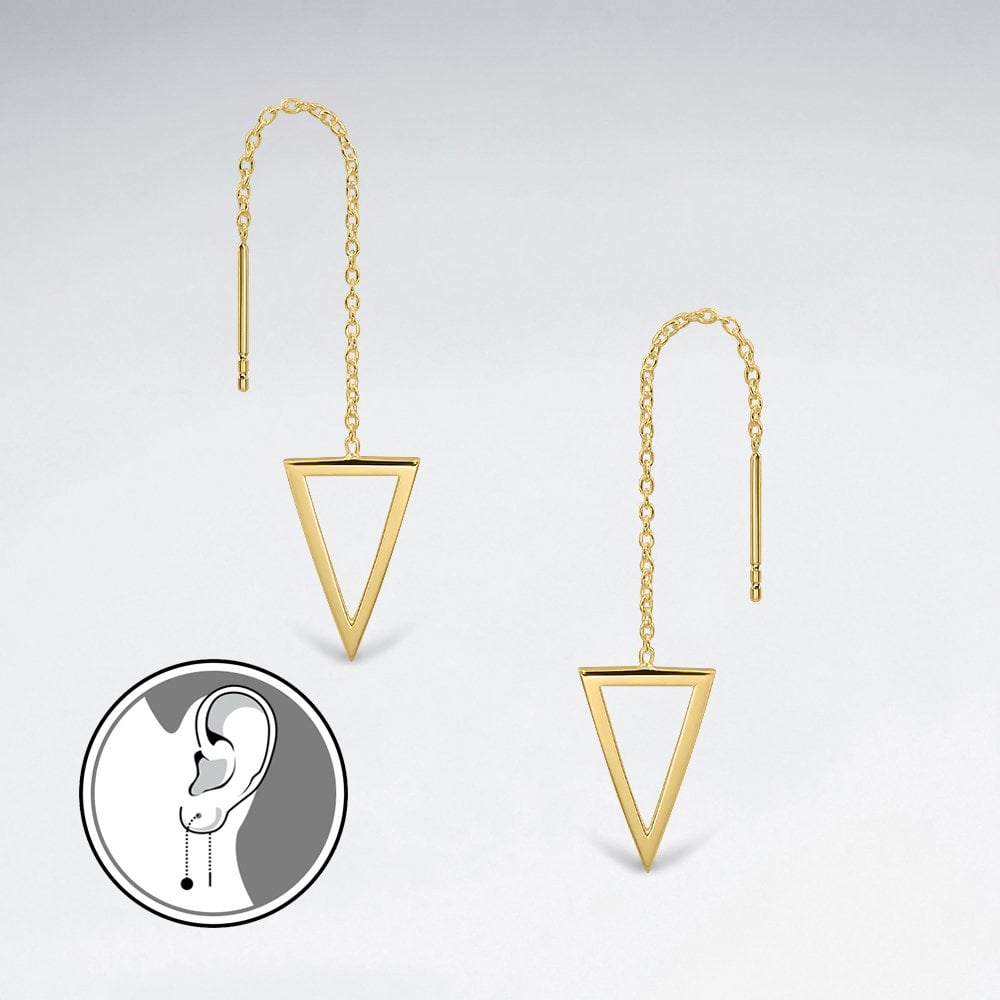 Sterling Silver Threader Chain Openwork Upturned Triangle Earrings