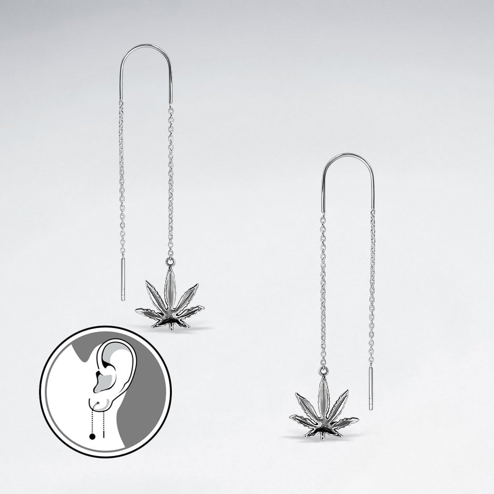 Sterling Silver Marijuana Dangle Threader Earrings