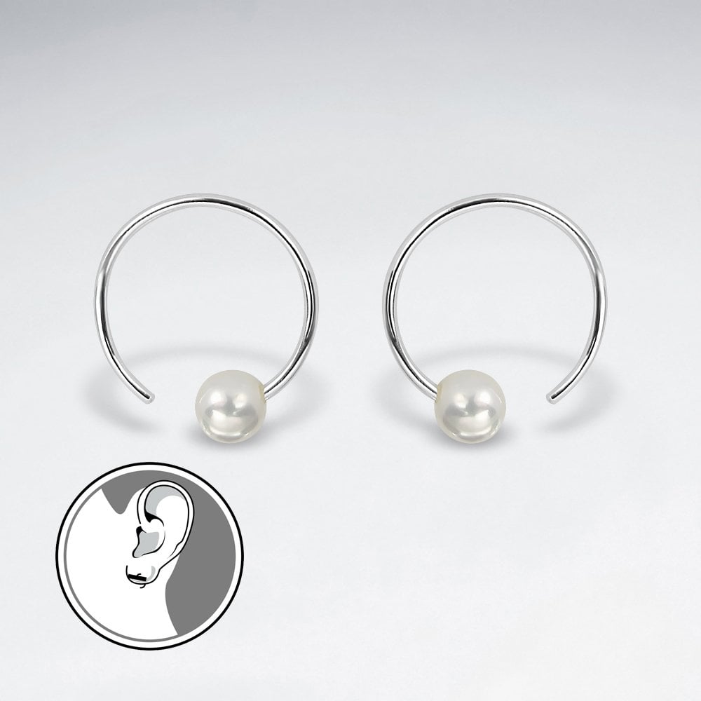 Sterling Silver Pearl Hoop Hoop Earrings