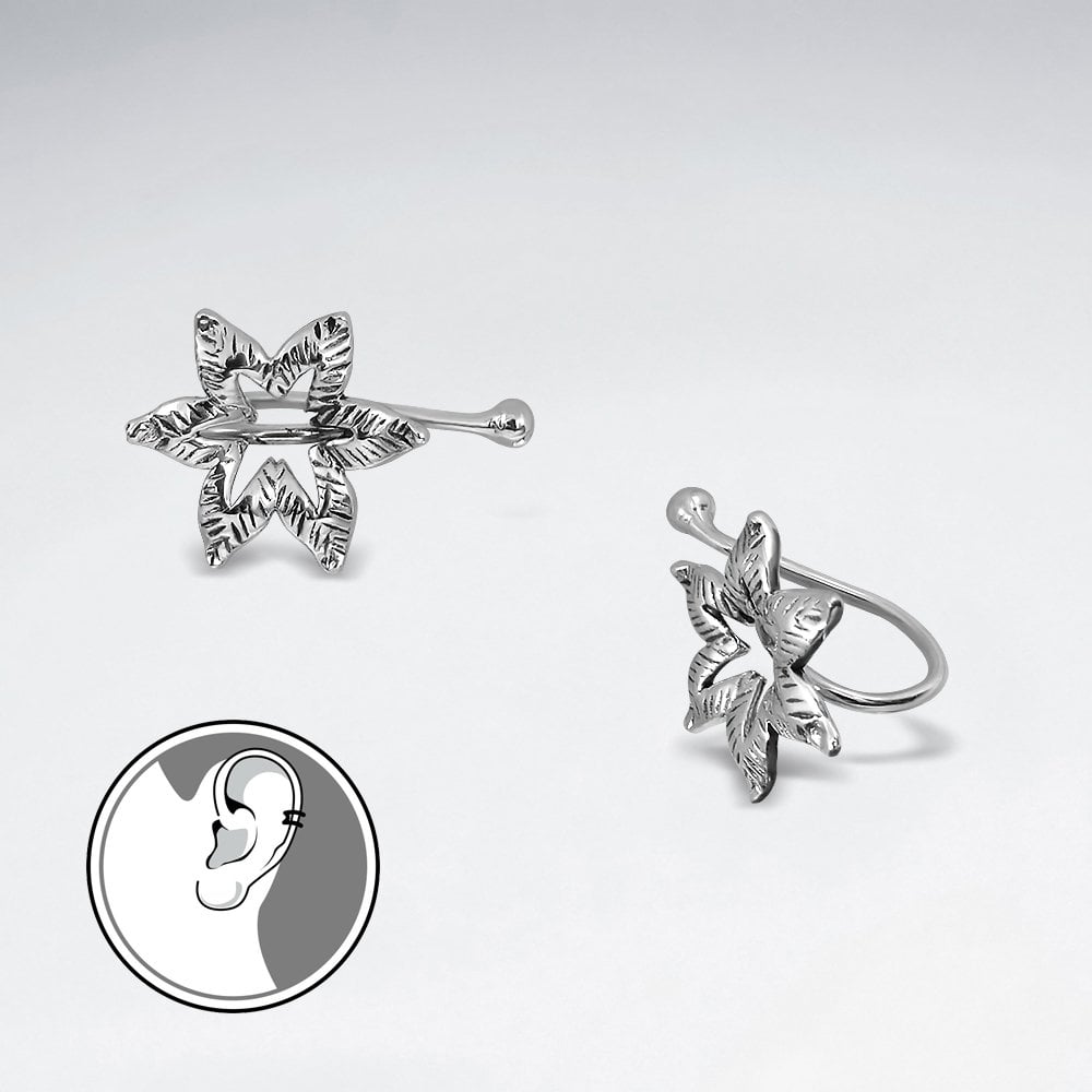 Oxidized Silver Open Star Textured Earcuffs