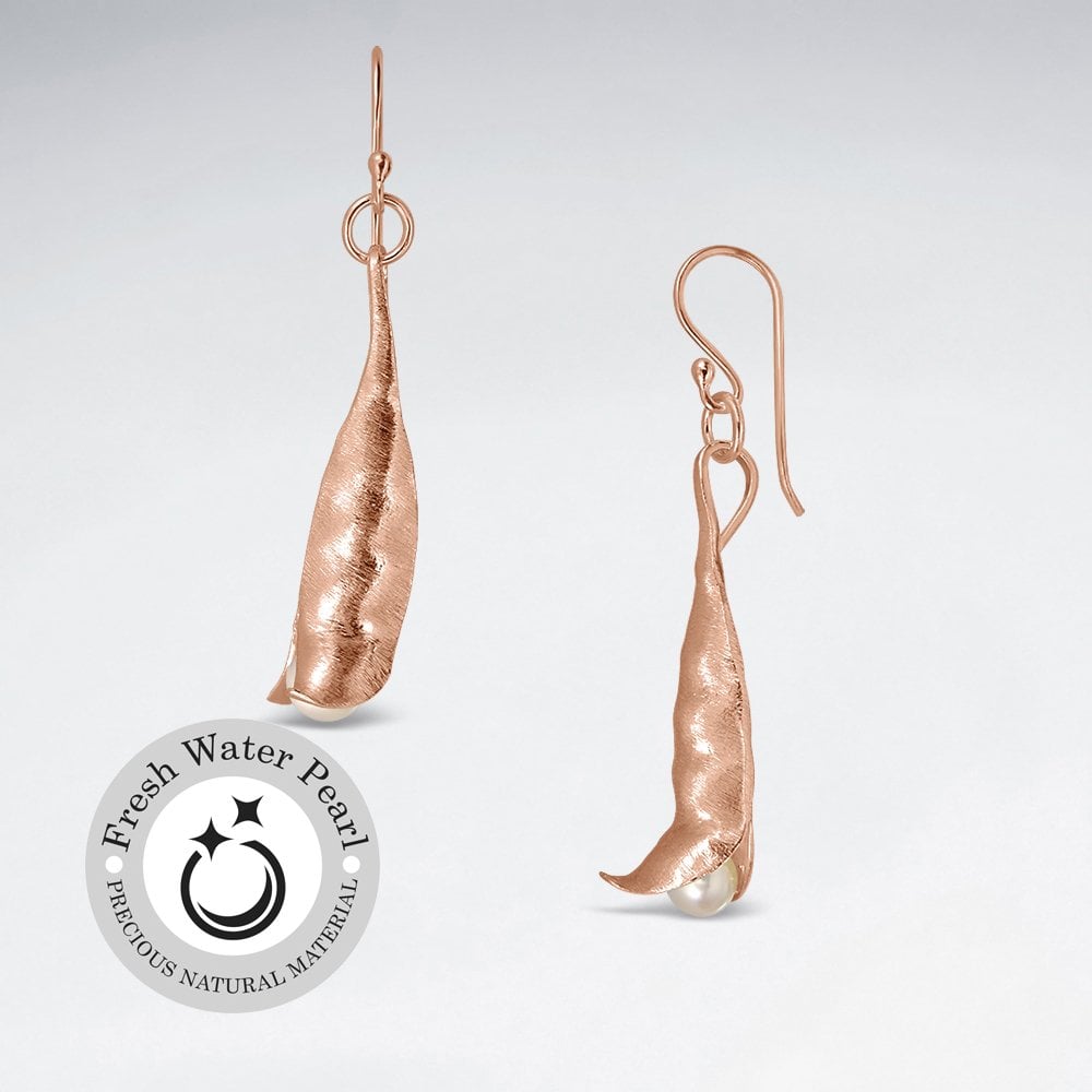 Pea Pod Silver Dangling Silver Earring With Pearl