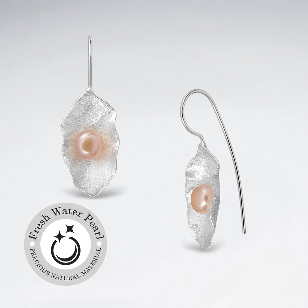 Easy Breezy Elegant 925 Matte Silver Pearl Floral Earrings