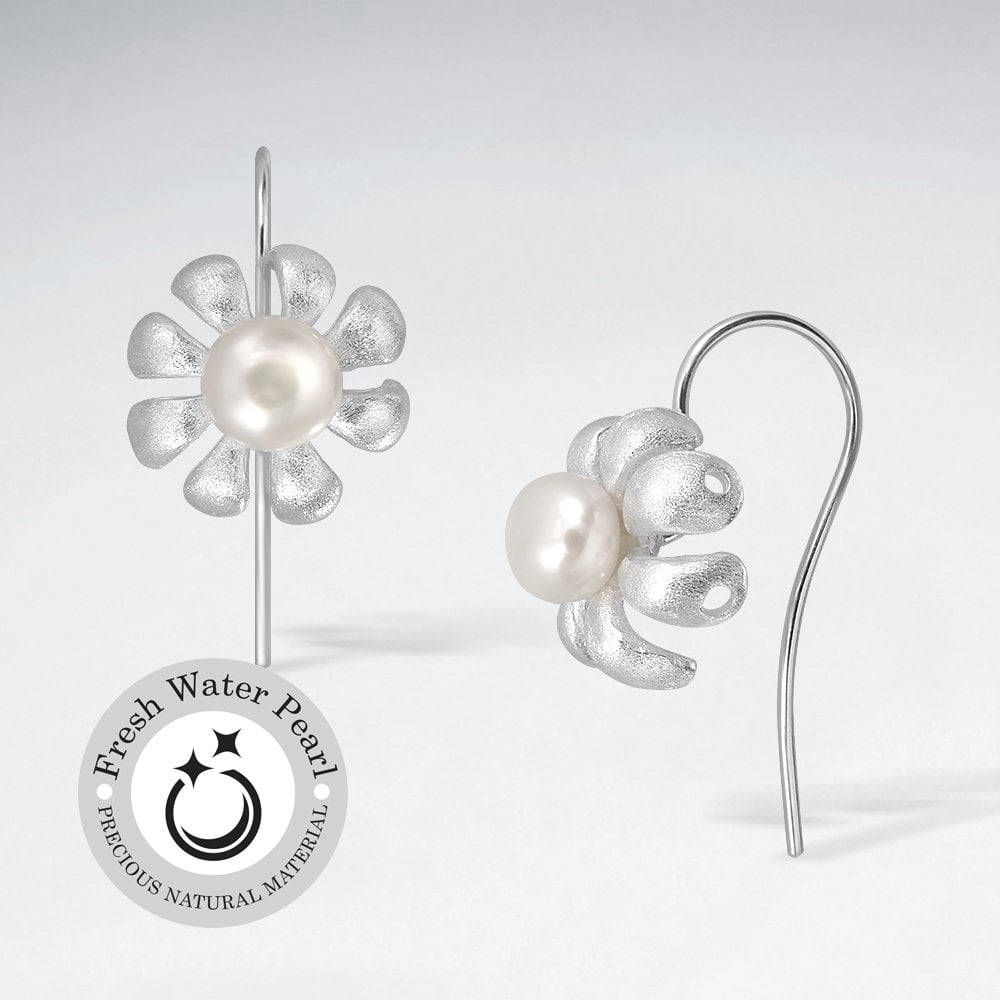 Botanical Lovelies Matte Silver Pearl Hook Earrings
