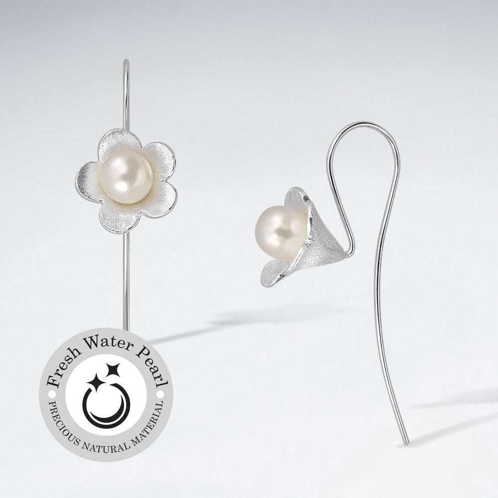 Pearl Tucked Sterling Silver Flower Earrings