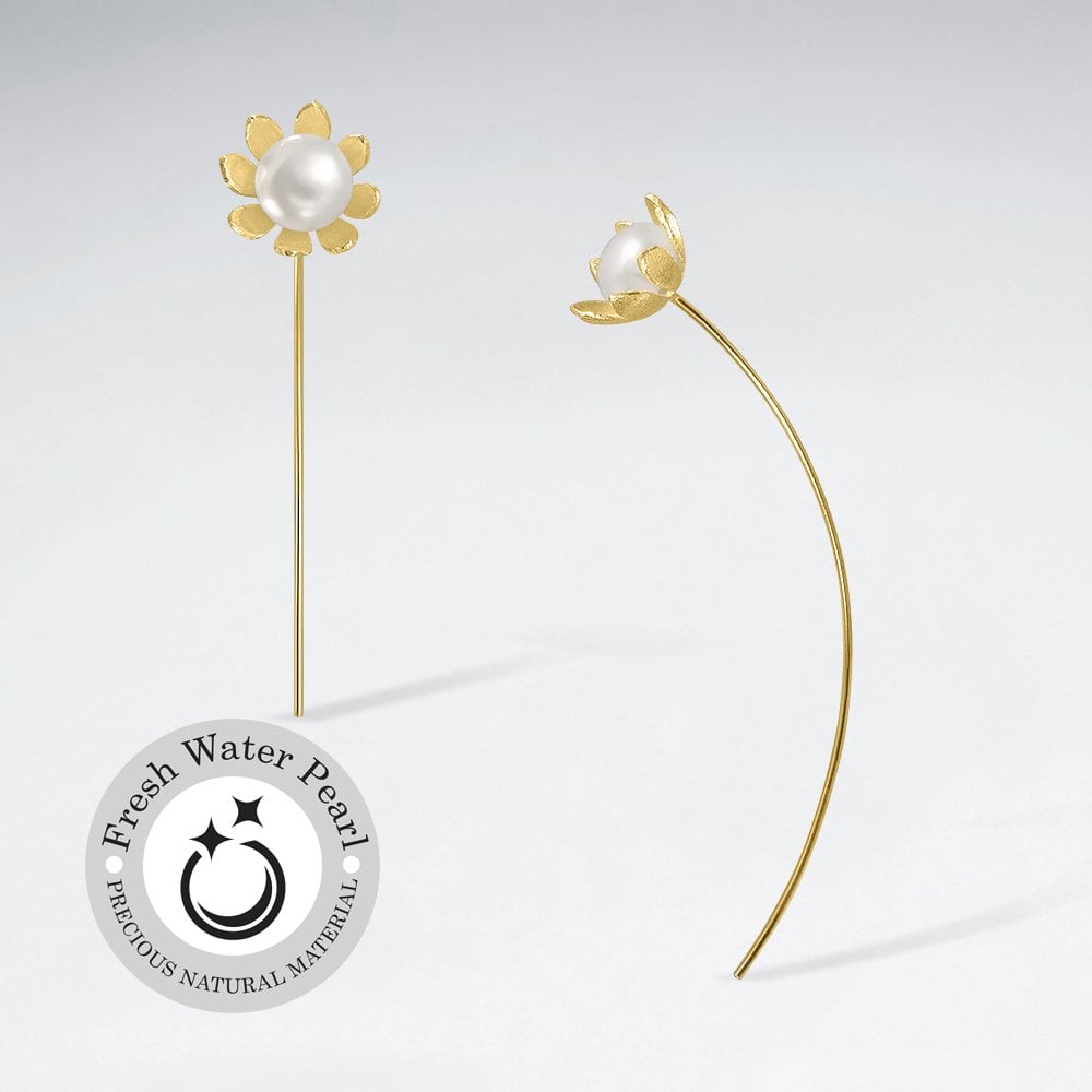 Petite Flower Pearl Blossom Silver Earrings