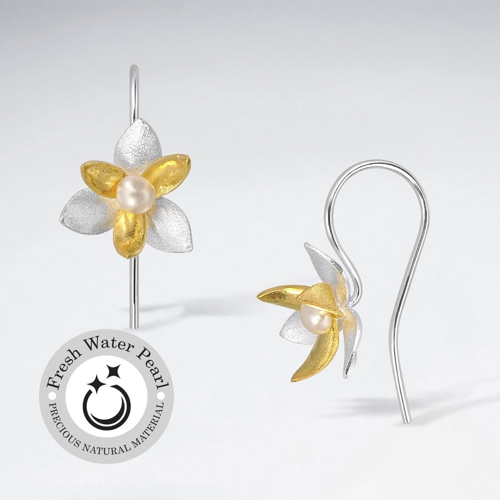 Morning Dew Matte Silver Flower Pear Earrings