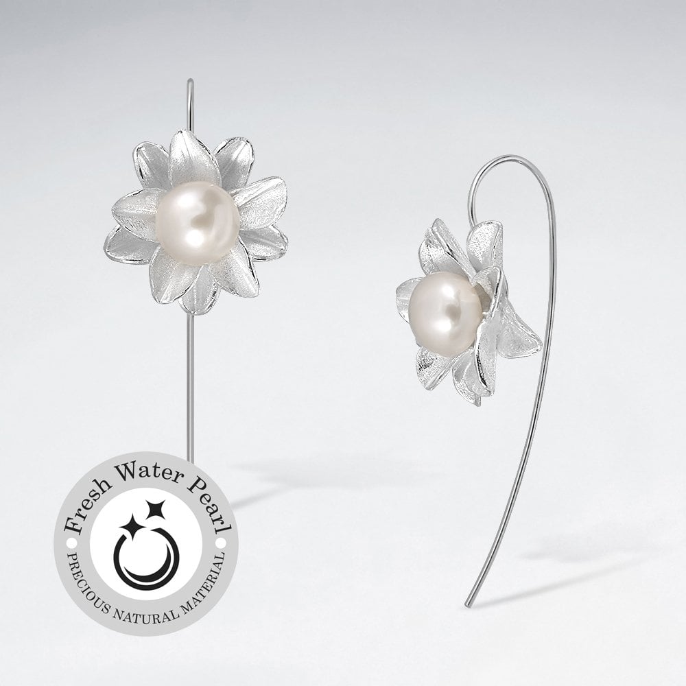 Flower Burst Pearl Studded Sterling Silver Earrings