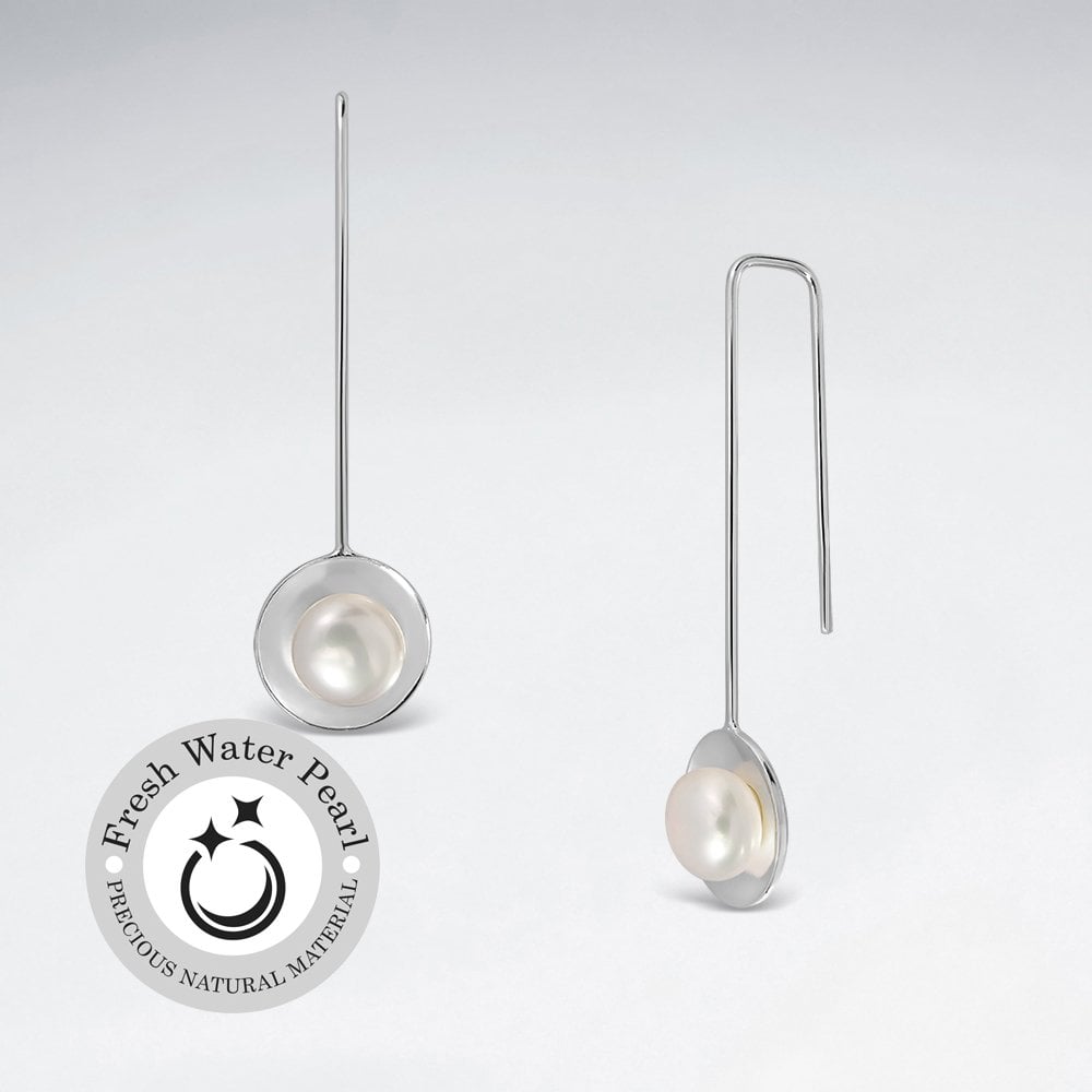 Sterling Silver Geometric Design With Pearl Earrings