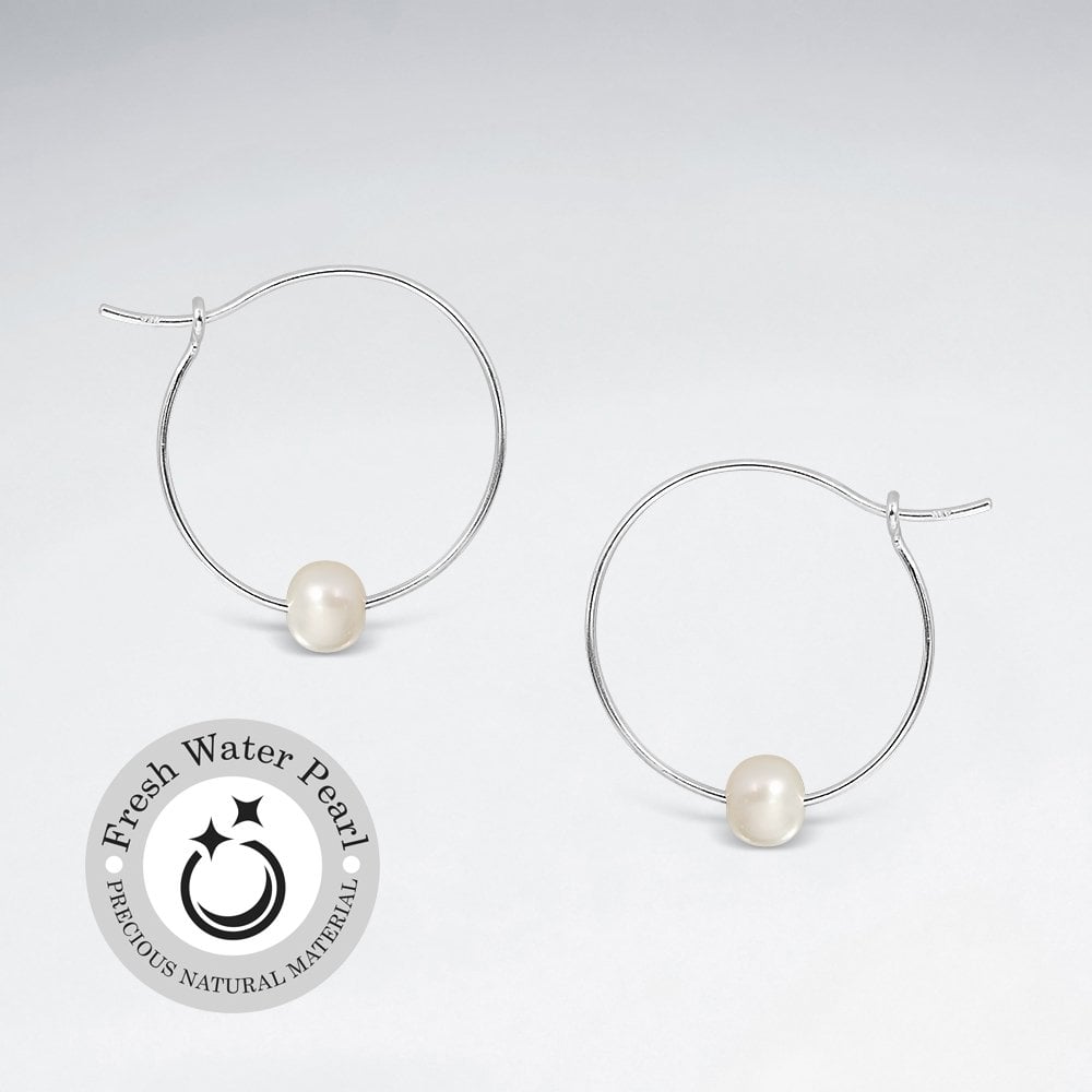 Sterling Silver Freshwater Pearl Hoop Earrings