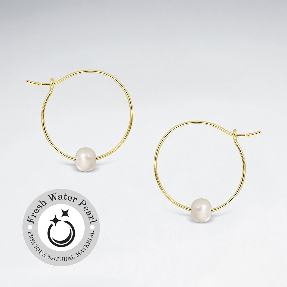 Sterling Silver Freshwater Pearl Hoop Earrings