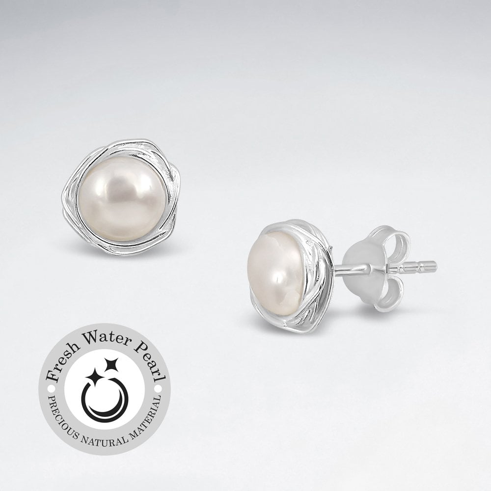 Sterling SilverWrapped Pearl Stud Earrings