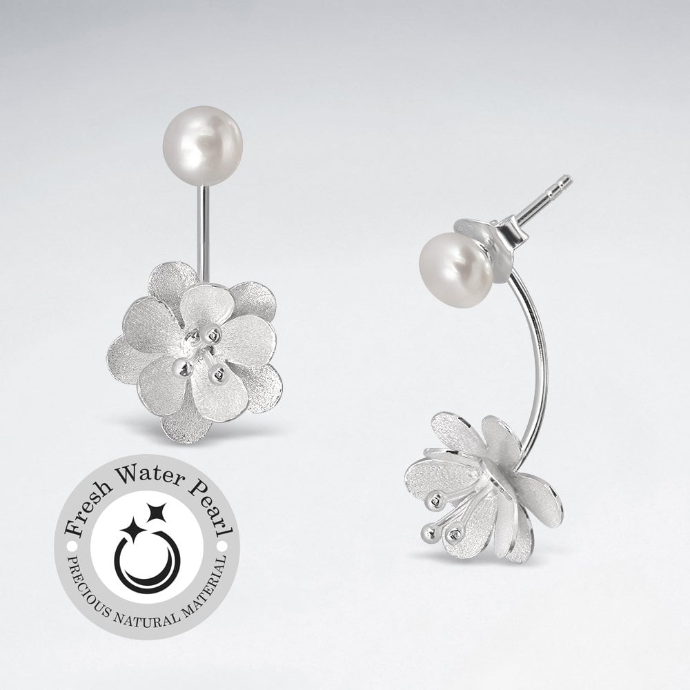 925 Silver Flower Pearl Earrings