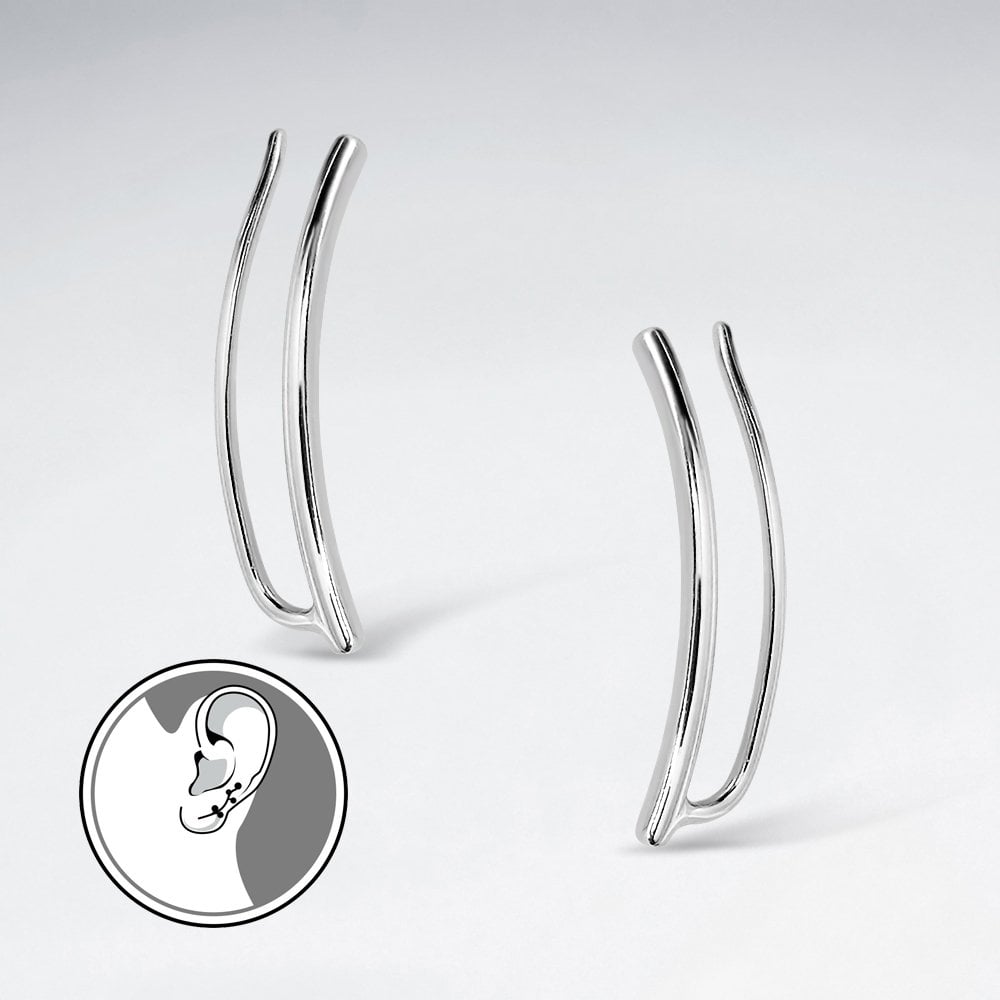 Sterling Silver Linear Lines Ear Crawler