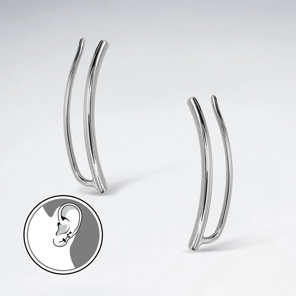 Sterling Silver Linear Lines Ear Crawler