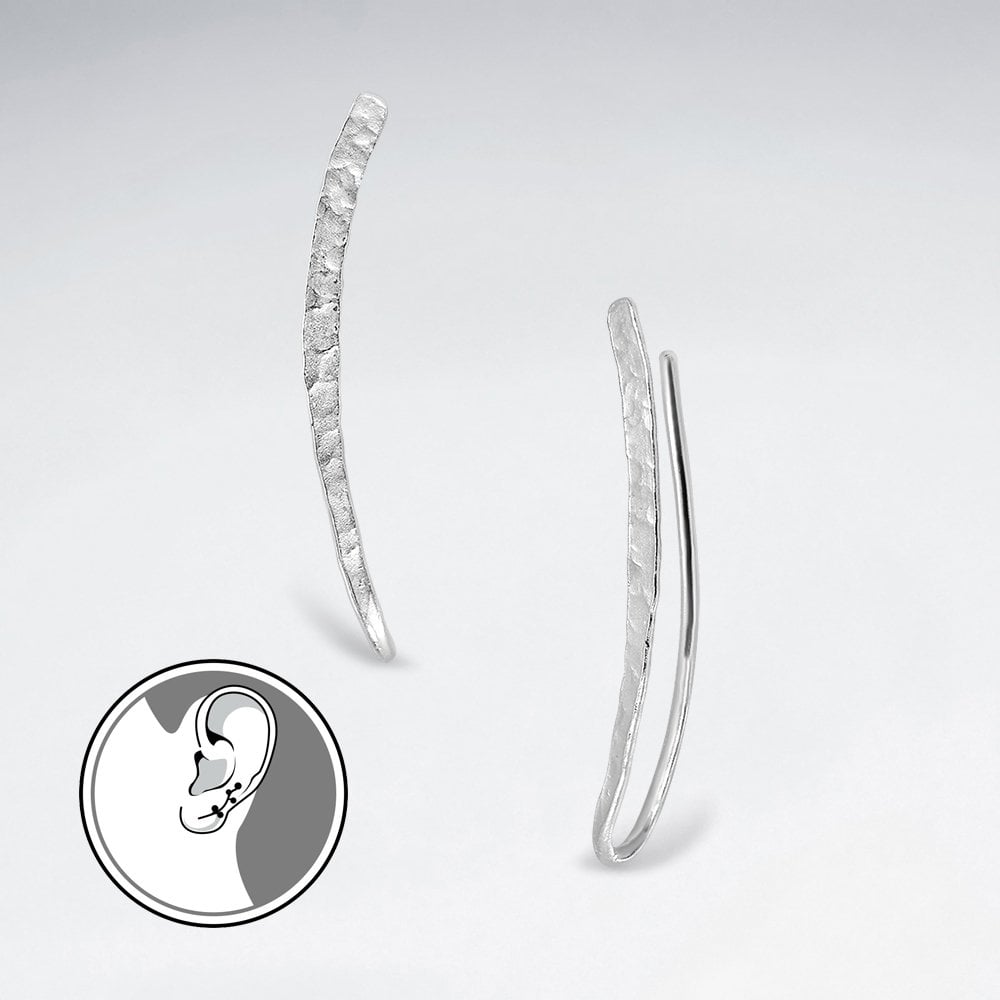 Sterling Silver Textured Curved Bar Ear Crawler