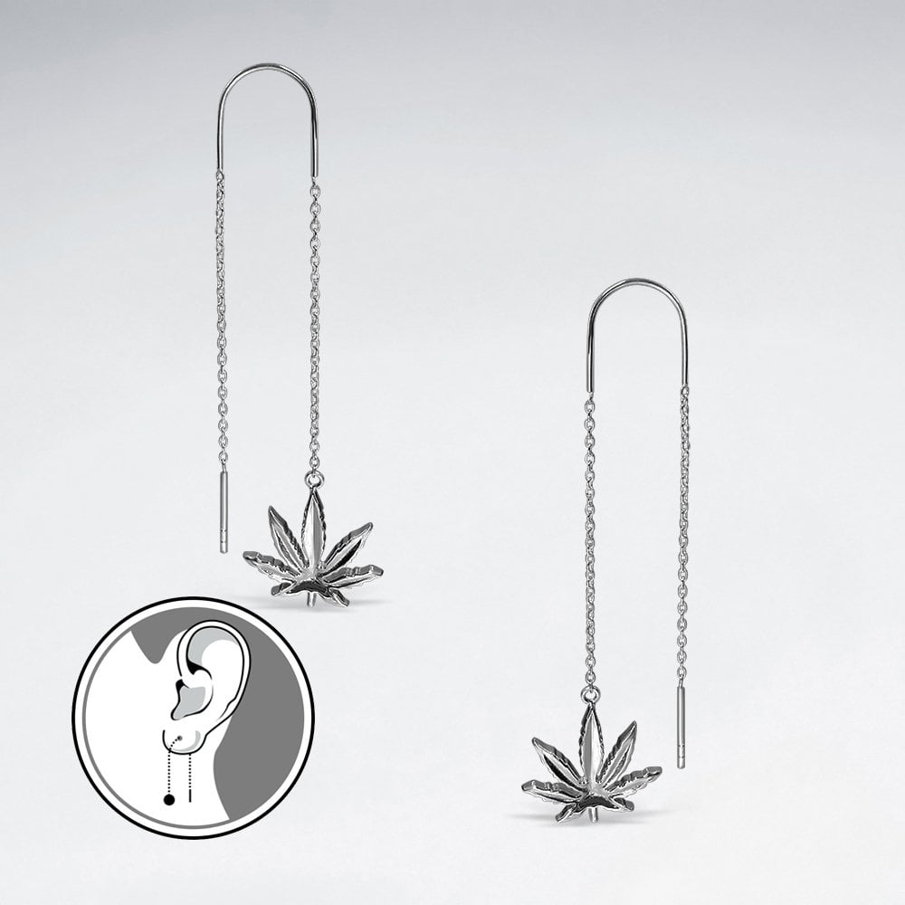 Sterling Silver Marijuana Dangle Threader Earrings