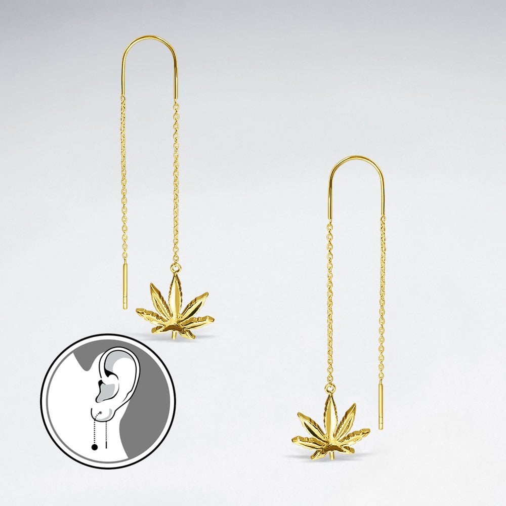 Sterling Silver Marijuana Dangle Threader Earrings