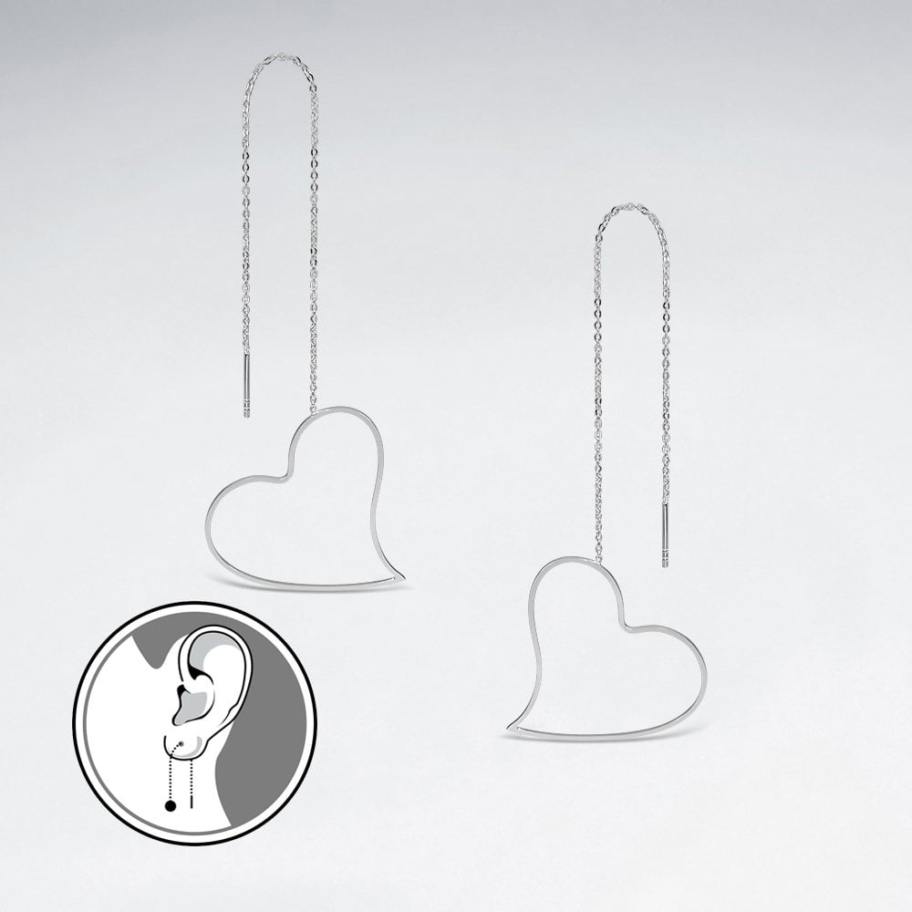 Sterling Silver Openwork Heart Threader Earrings