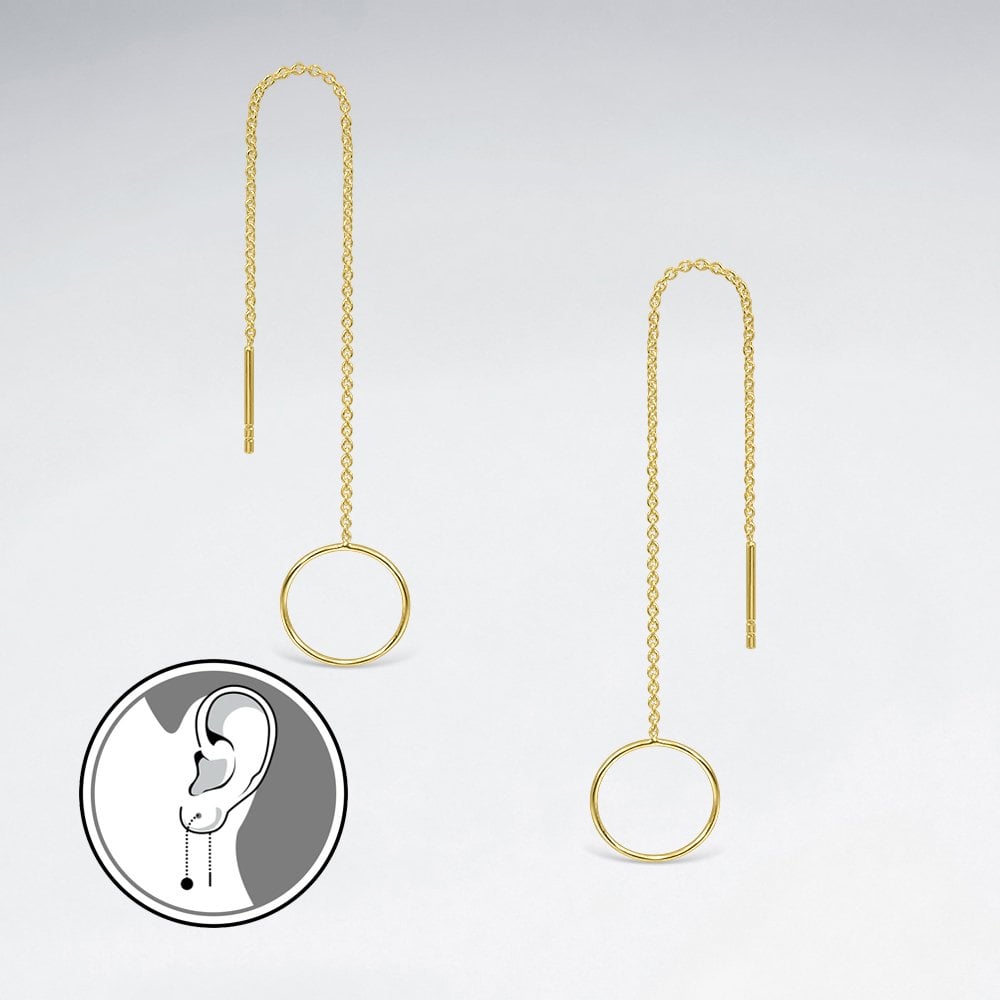 Sterling Silver Long Dangle Chain Openwork Circle Hoop Earrings