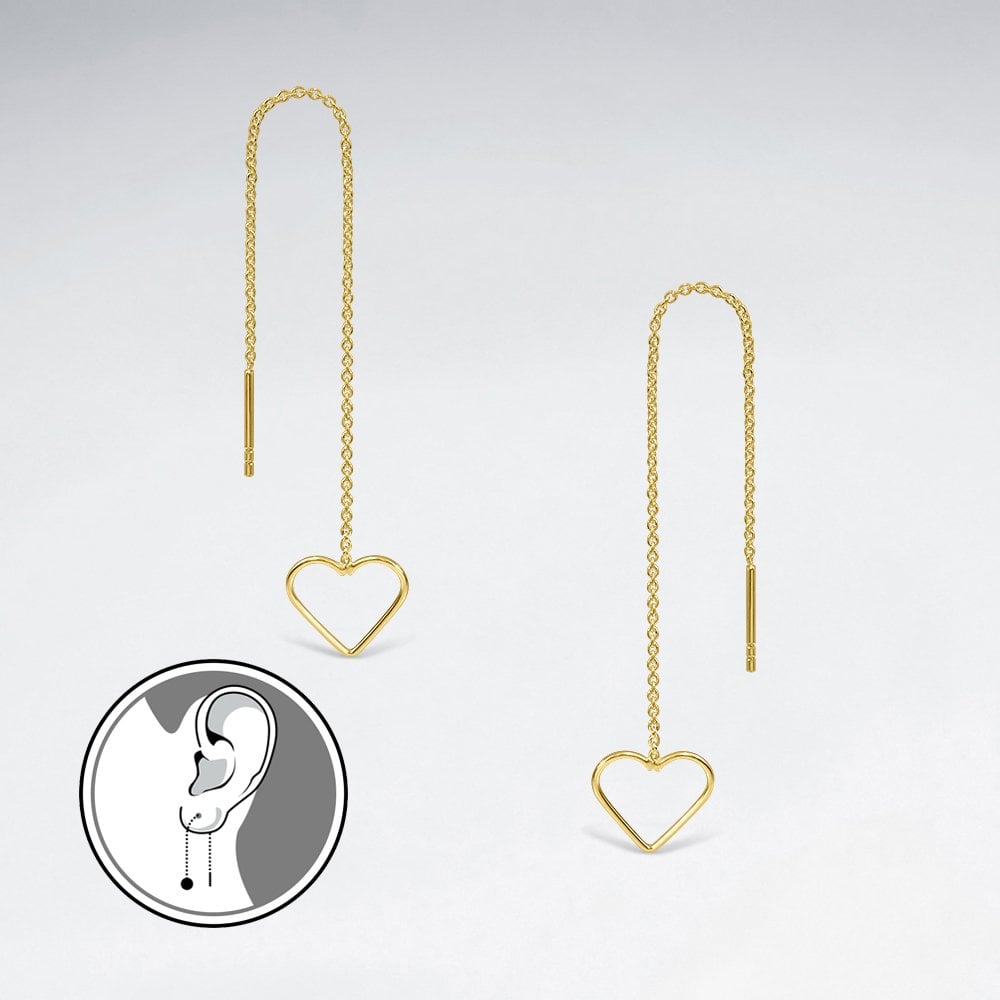 Sterling Silver Long Dangle Chain Openwork Heart Earrings