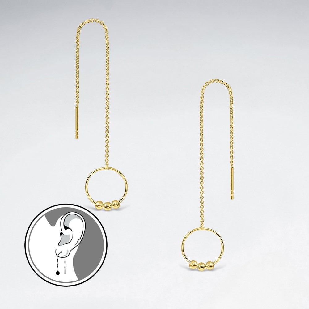 Sterling Silver Threader Long Dangle Hoop & Ball Earrings