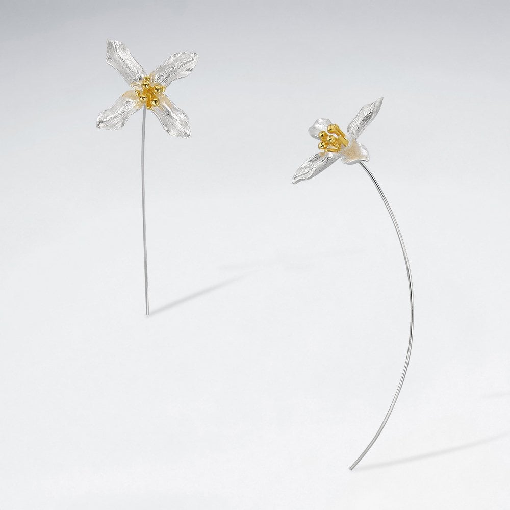 Sterling Silver and Gold Tone Flower Threader Earrings