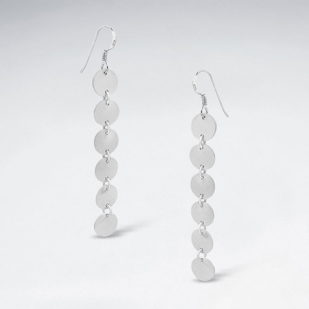 Inspired Long Dangle Drop Multi-Circle Silver Earrings