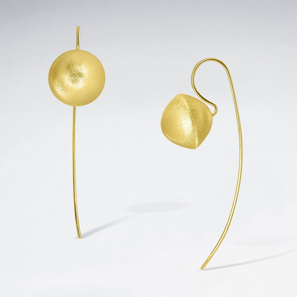 Sterling Silver Matte Pinched Ball Drop Hook Earrings