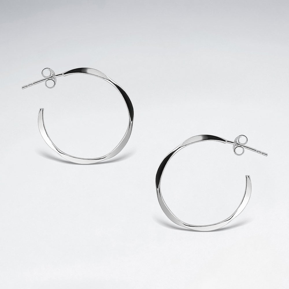 Pinched Style Open Hoop Sterling Silver Earrings