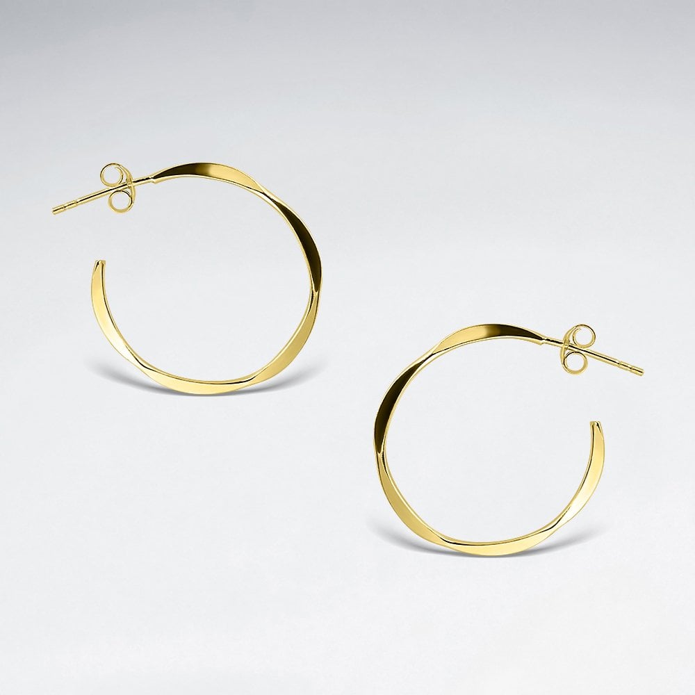 Pinched Style Open Hoop Sterling Silver Earrings