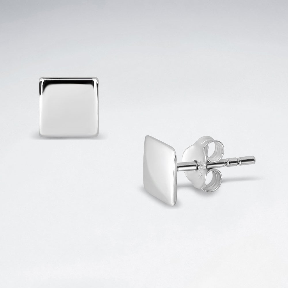 Mix Brushed And Polished Square Silver Earring