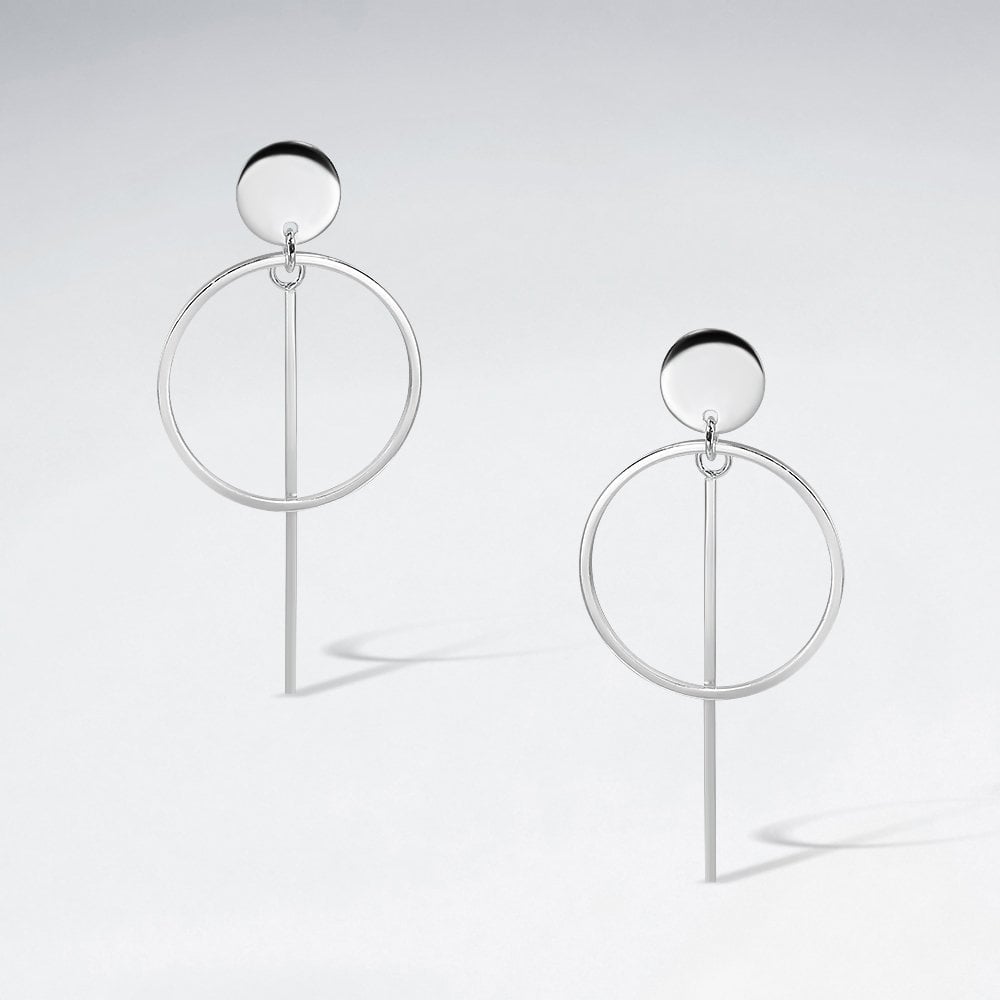 Sterling Silver Hoop and Line Stud Dangle Earrings
