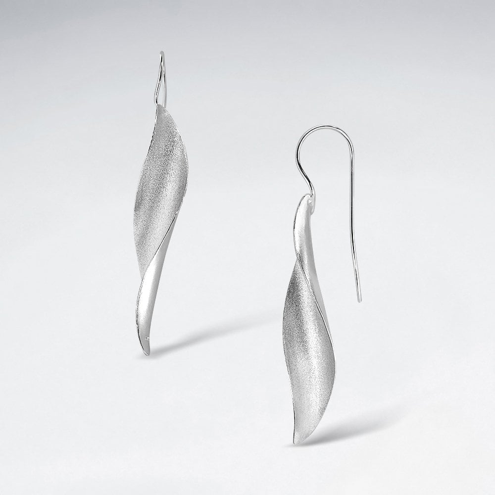 Sterling Silver Sculpted Leaf Contour Hook Earrings