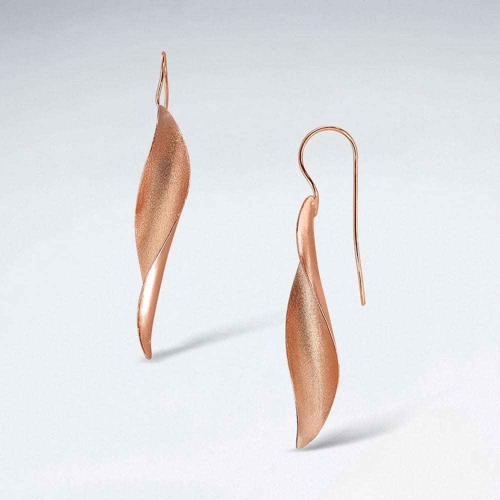 Sterling Silver Sculpted Leaf Contour Hook Earrings