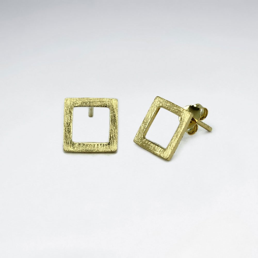 Mix Brushed Open Square Silver Earring
