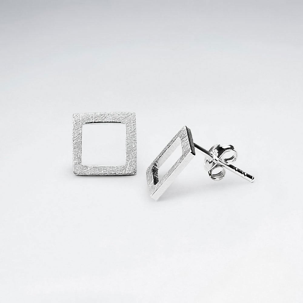 Mix Brushed Open Square Silver Earring