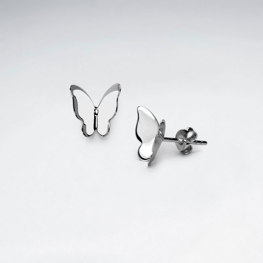Sterling Silver Butterfly Silhouette Stud Earrings