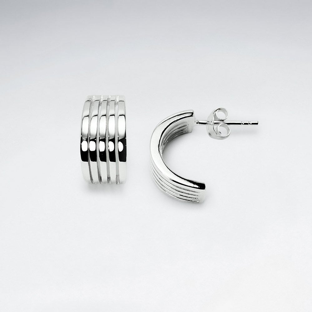 Sterling Silver Half Hoop Huggie Stud Earrings