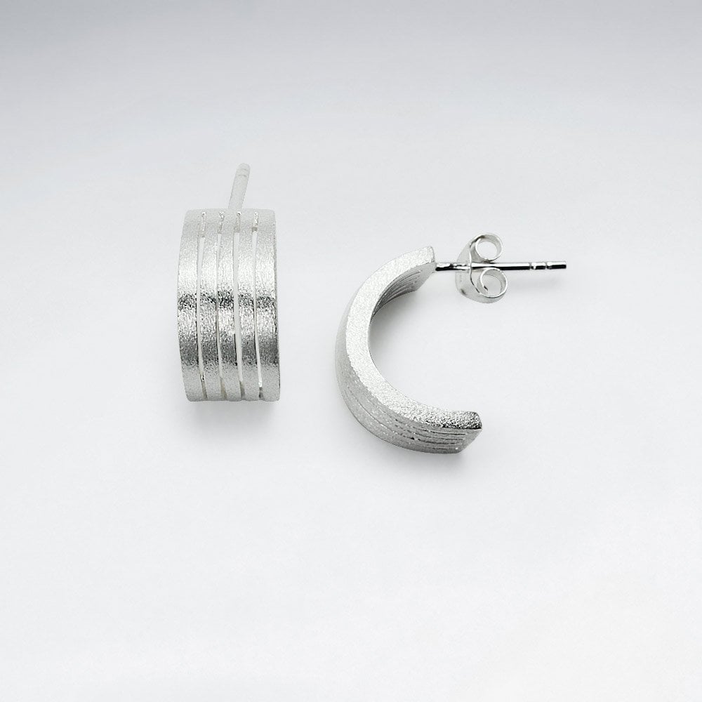 Sterling Silver Half Hoop Huggie Stud Earrings