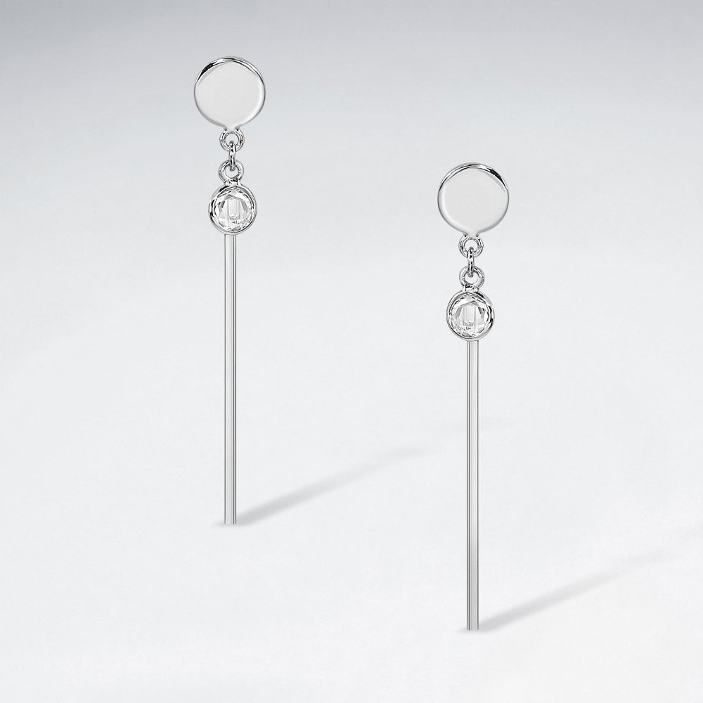 Sterling Silver Geometric Drop Bar CZ Earrings