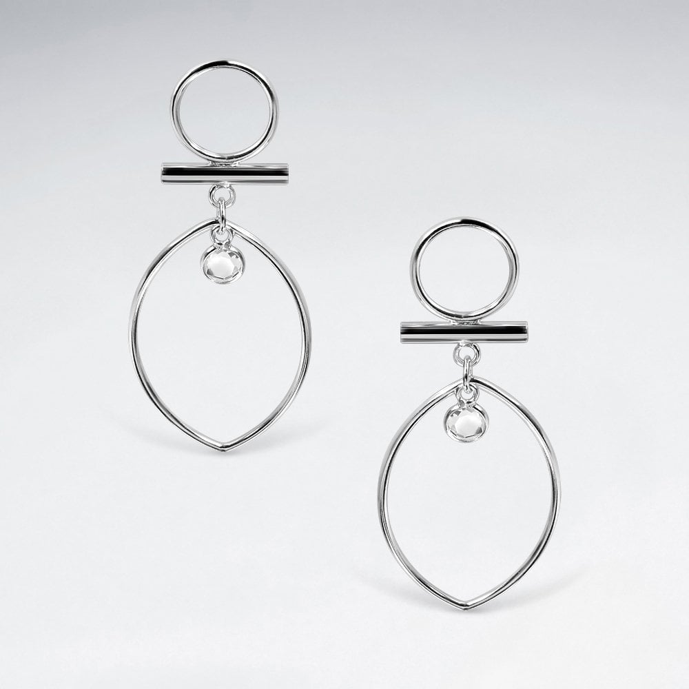 Sterling Silver Openwork CZ Geometric Teardrop Earrings