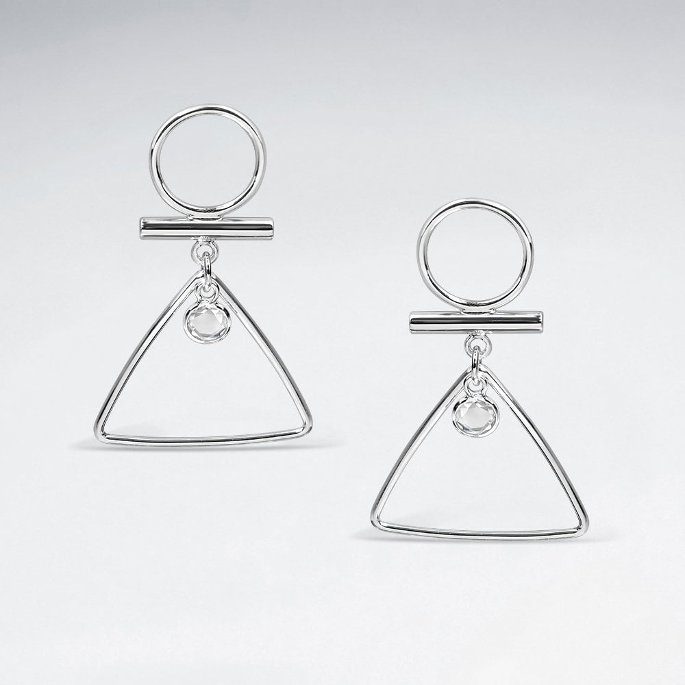 Sterling Silver Openwork CZ Geometric Triangle Earrings