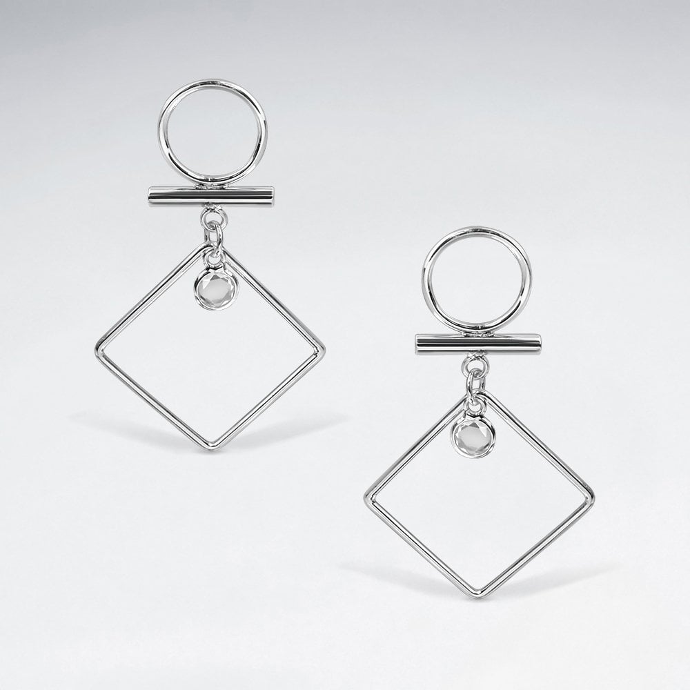 Sterling Silver Openwork CZ Geometric Marquis Earrings