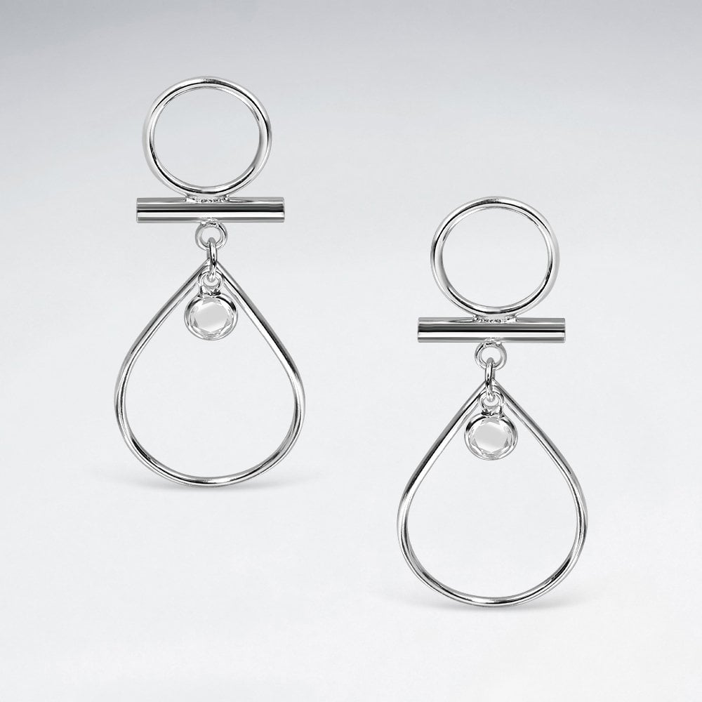 Sterling Silver Openwork CZ Geometric Drop Earrings
