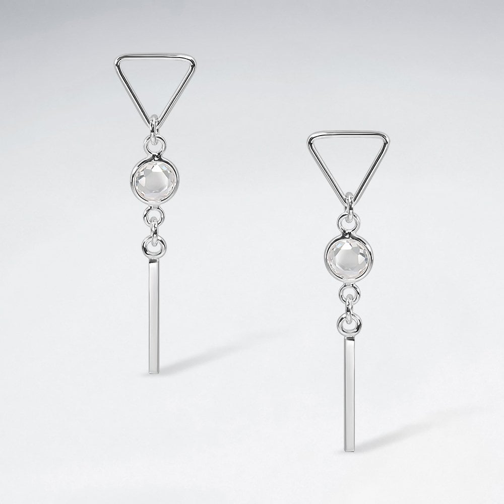 Sterling Silver CZ Triangle Drop Dangle Earrings