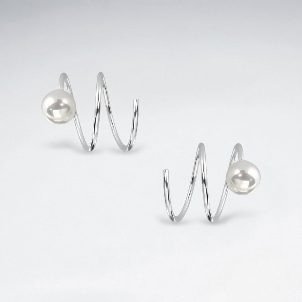 Sterling Silver and Faux Peal Spiral Earrings