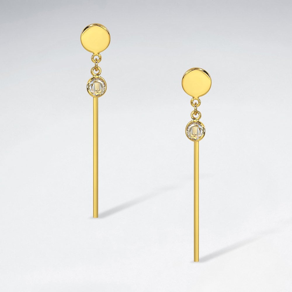 Sterling Silver Geometric Drop Bar CZ Earrings
