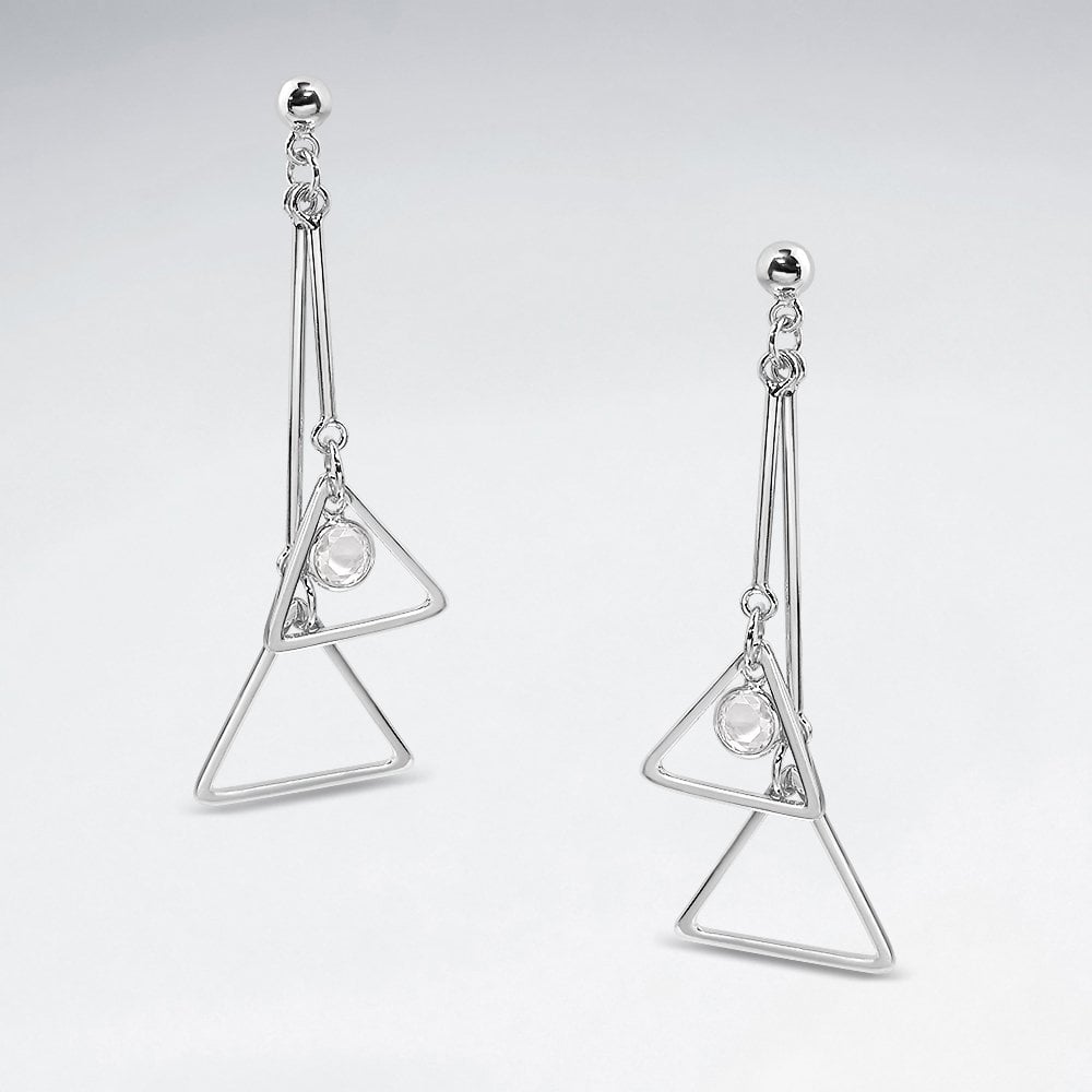 Sterling Silver Cubic Zirconia Triangle Dangle Earrings